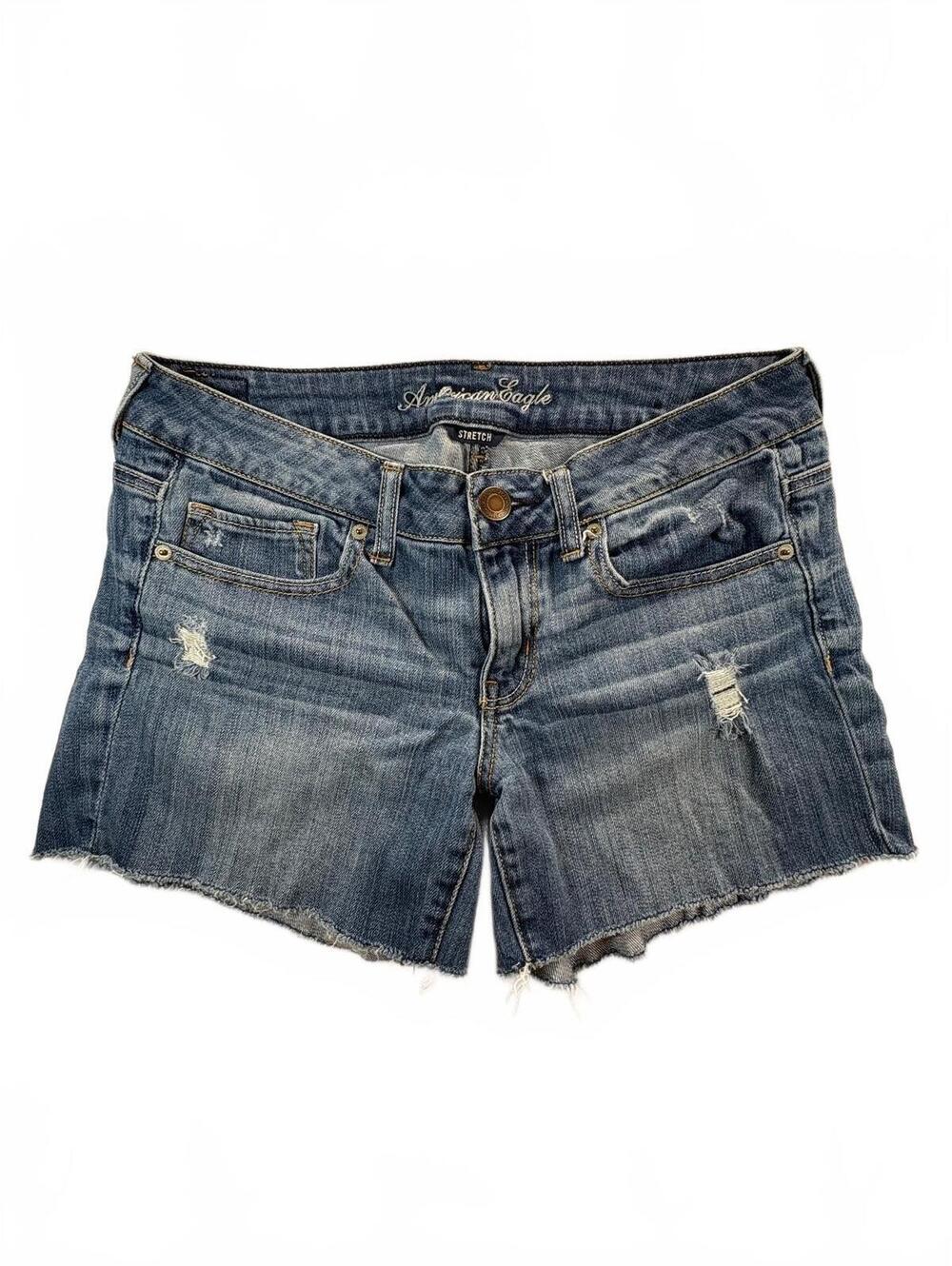 American Eagle Women’s Size 8 Distressed Denim Cutoff Shorts Stretch Low Rise